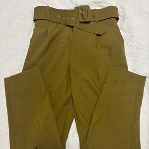Zara high-waisted green taper leg slacks with wide belt